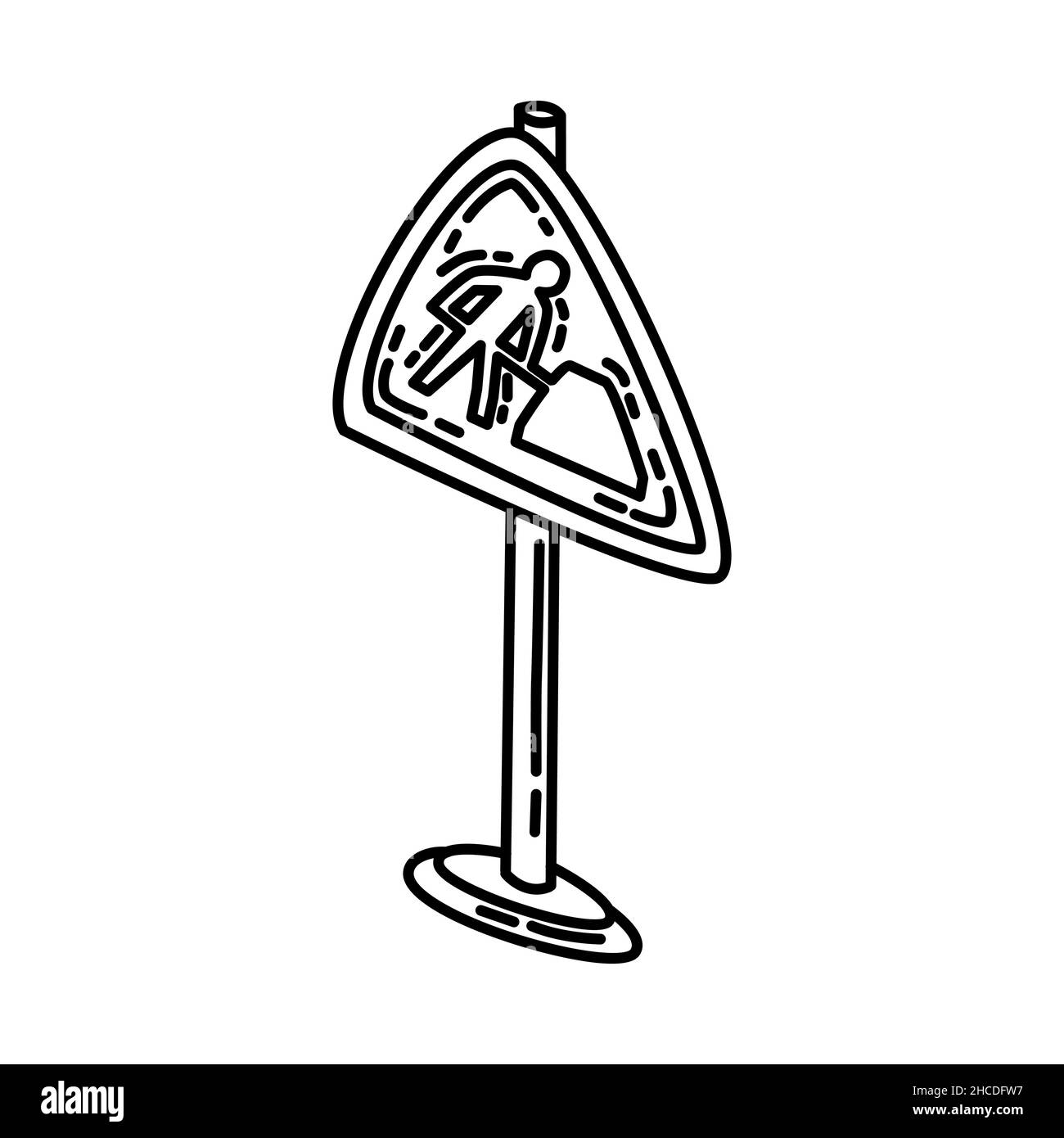 Travaux sur route partie des panneaux de signalisation icône dessinée à la main définir le vecteur. Illustration de Vecteur