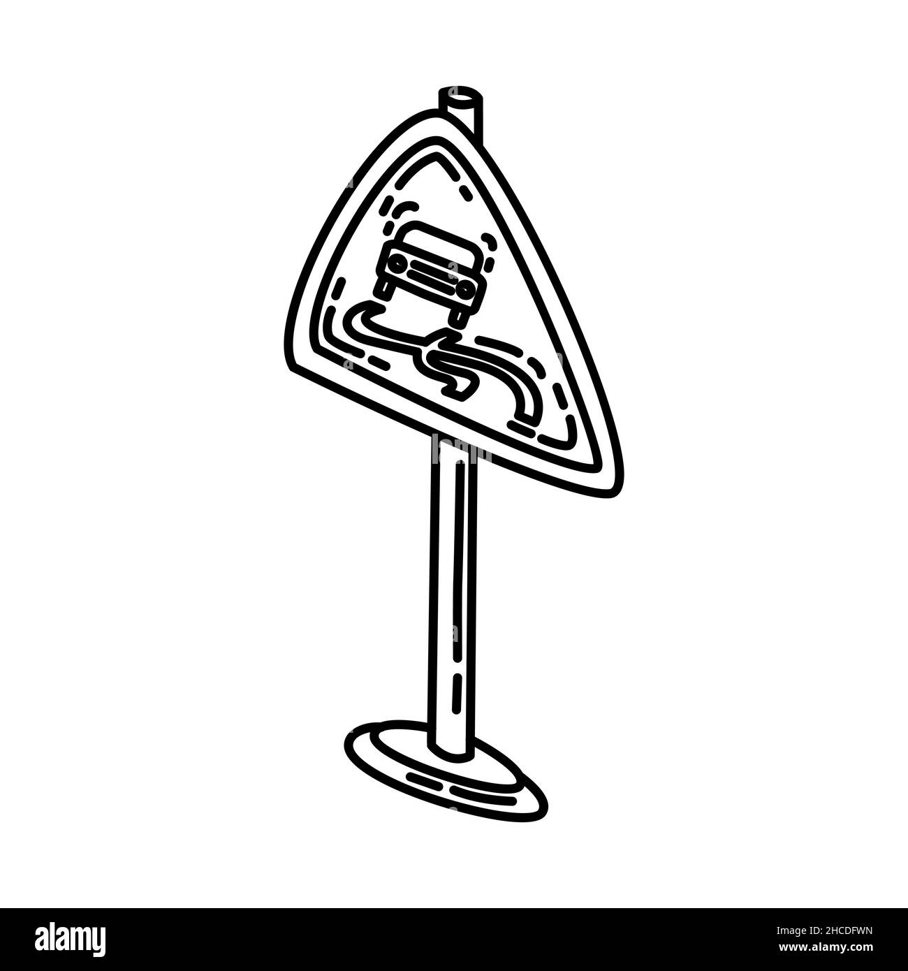 Route glissante partie des panneaux de signalisation icône dessinée à la main définir le vecteur. Illustration de Vecteur