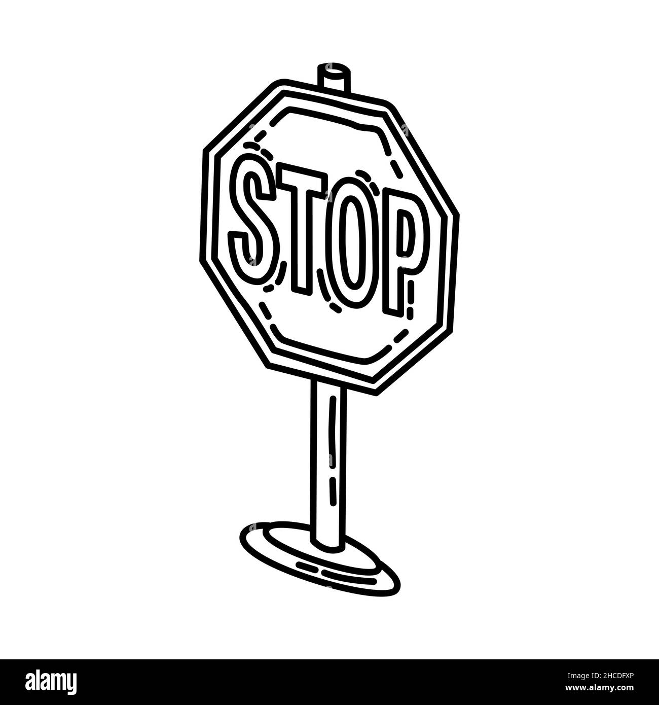 Arrêt et passage partie des panneaux de signalisation icône dessinée à la main définir le vecteur. Illustration de Vecteur