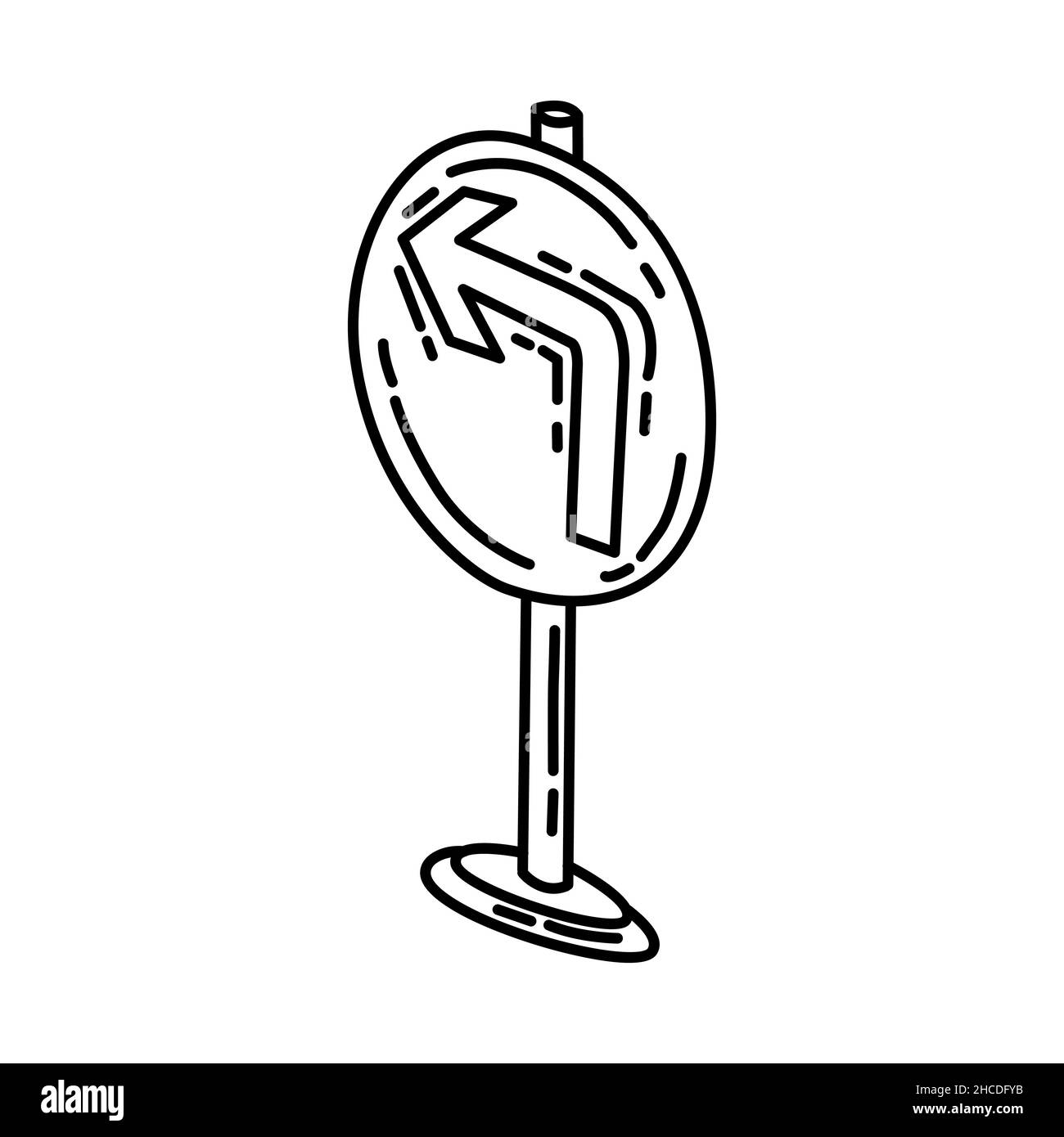 Tournez à gauche en direction d'une partie des panneaux de signalisation, icône dessinée à la main Set Vector. Illustration de Vecteur