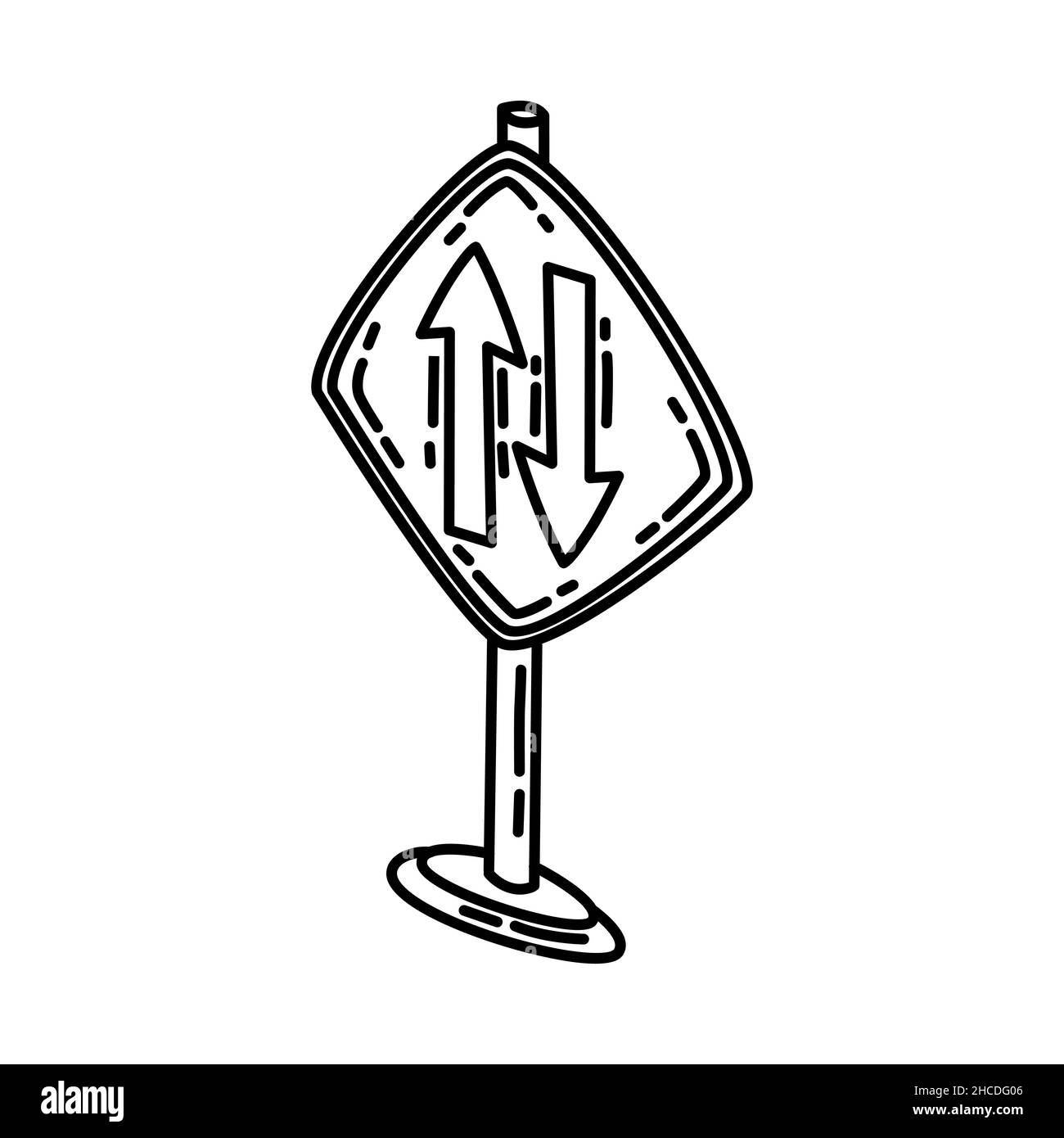 Circulation bidirectionnelle partie des panneaux de signalisation icône dessinée à la main définir le vecteur. Illustration de Vecteur