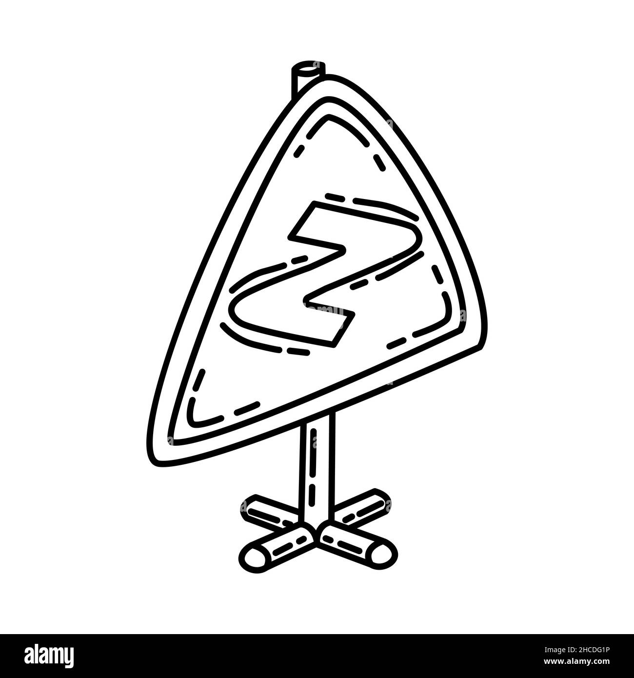 Courbe de danger partie des panneaux de signalisation routière d'avertissement icône dessinée à la main définir le vecteur. Illustration de Vecteur
