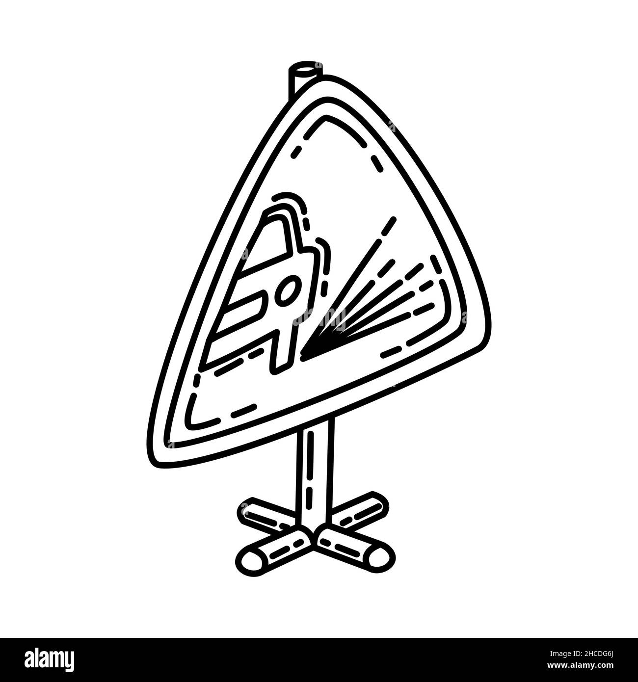 Gravier meuble partie de signalisation routière d'avertissement icône dessinée à la main définir le vecteur. Illustration de Vecteur