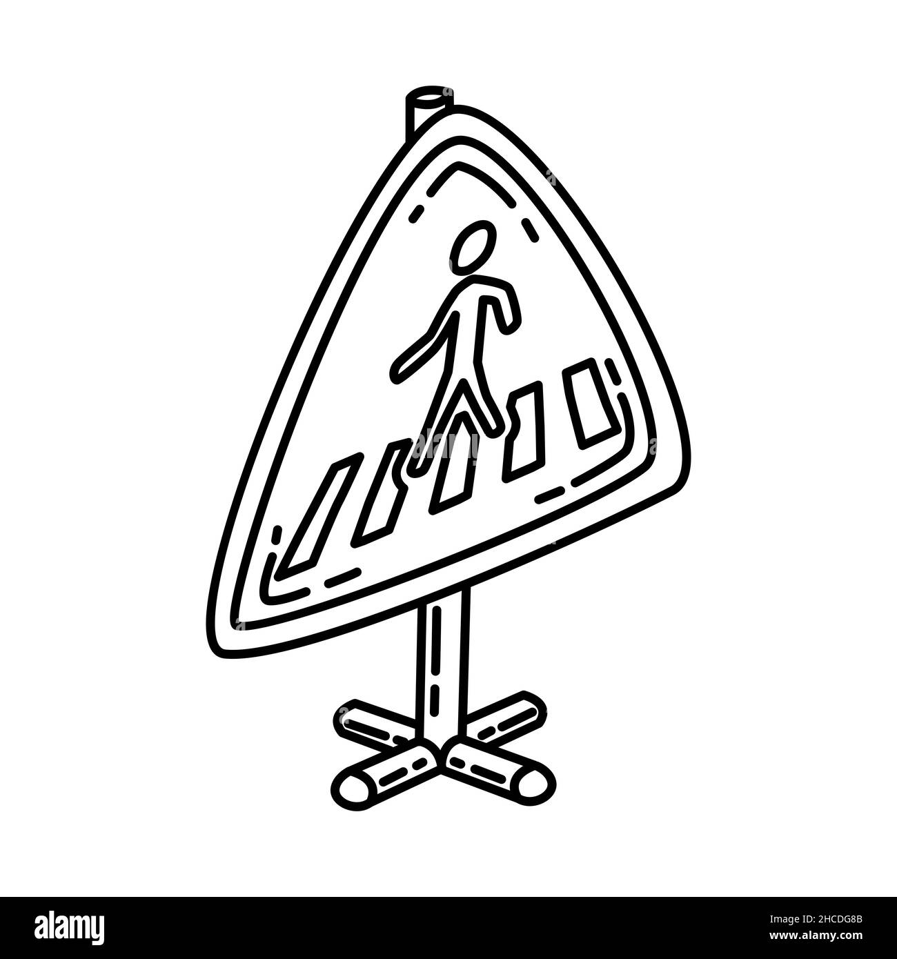 Passage pour piétons partie des panneaux de signalisation routière d'avertissement icône dessinée à la main définir le vecteur. Illustration de Vecteur