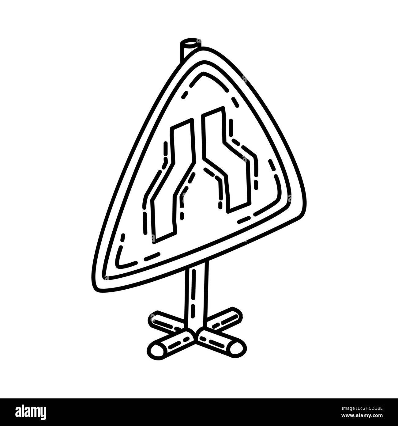 Flèches de route faisant partie de l'avertissement panneaux de route tracés à la main icône définir le vecteur. Illustration de Vecteur