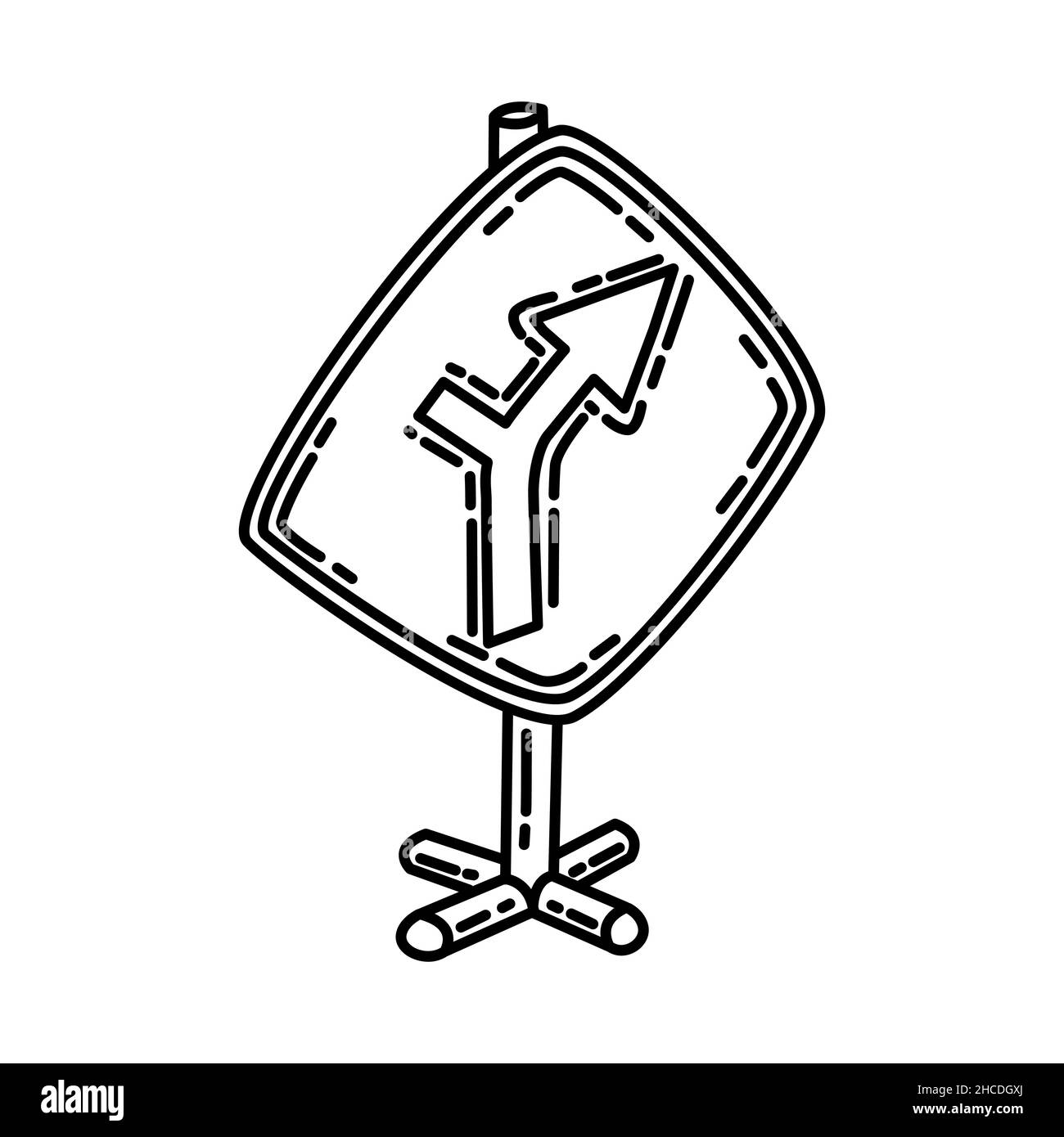 Alignement horizontal partie de l'avertissement route jaune signalisation icône dessinée à la main définir le vecteur. Illustration de Vecteur