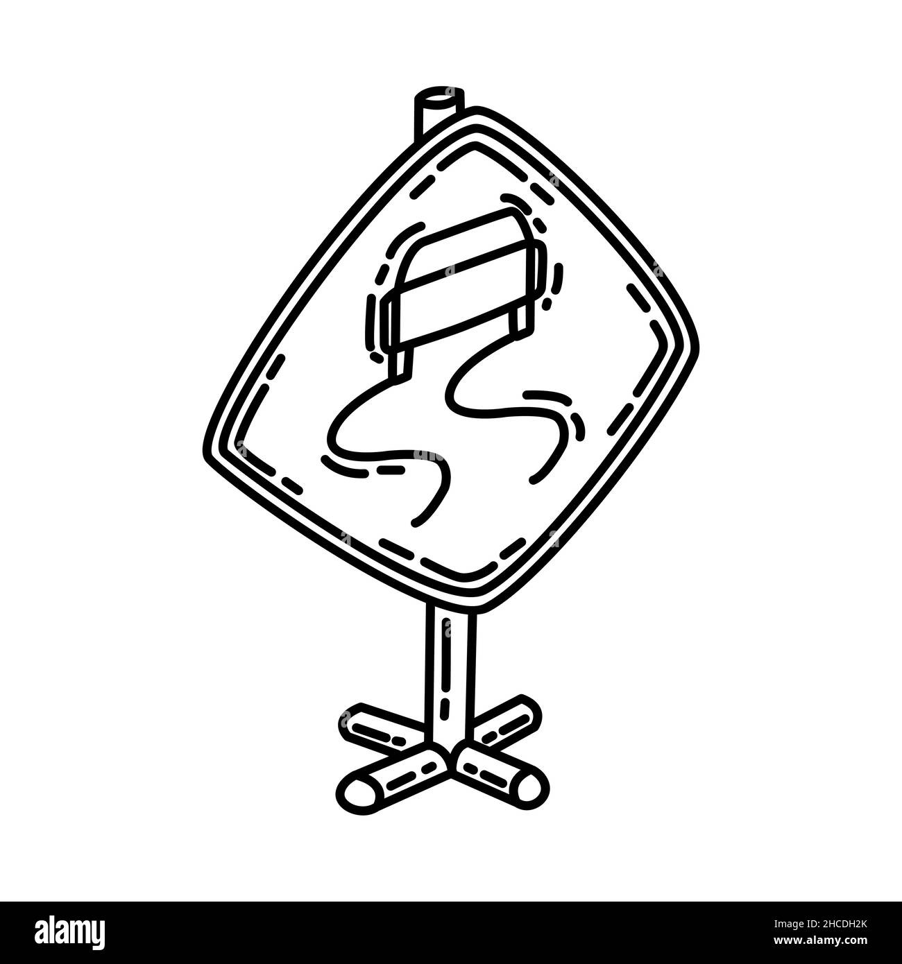 Zone glissante lorsqu'elle est mouillée du panneau de signalisation routière jaune d'avertissement icône dessinée à la main définir le vecteur. Illustration de Vecteur