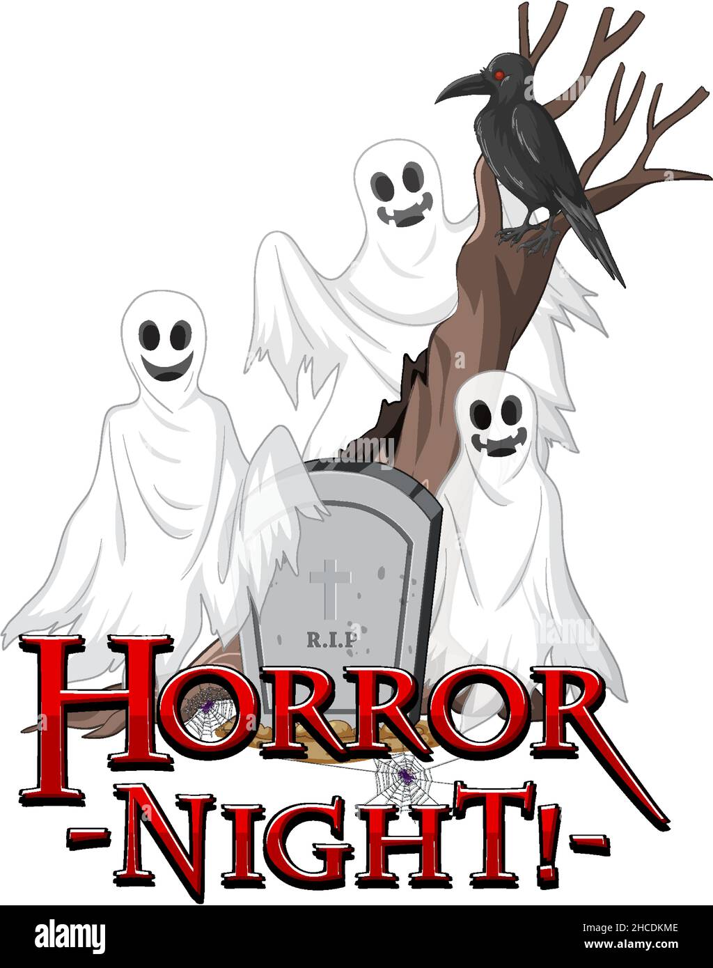 Bannière nuit d'horreur avec illustration d'esprit fantôme blanc Illustration de Vecteur