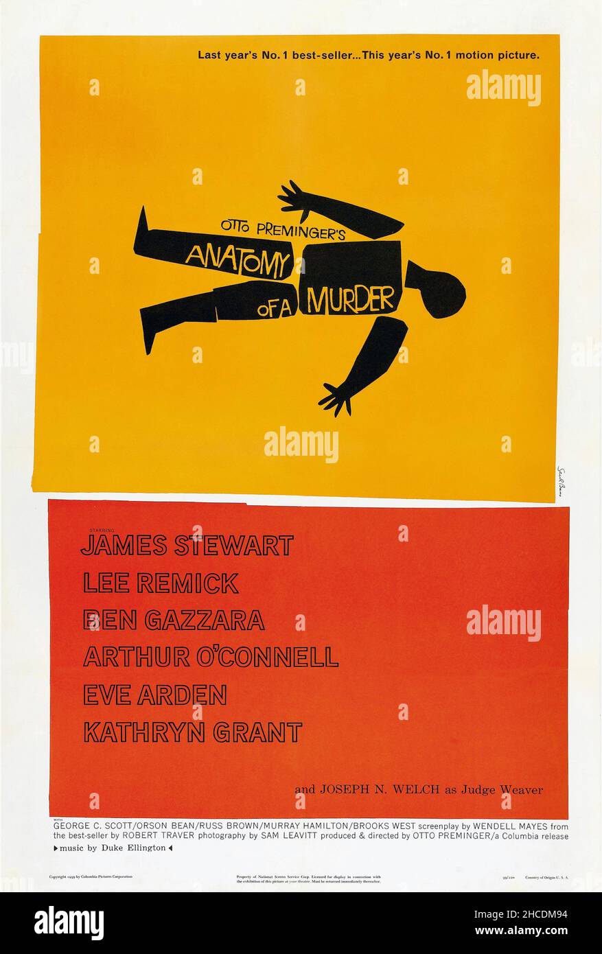 Saul Bass - affiche pour le drame de salle d'audience Anatomy of a Murder - 1959 - '100 American Movie Poster Classics' Banque D'Images