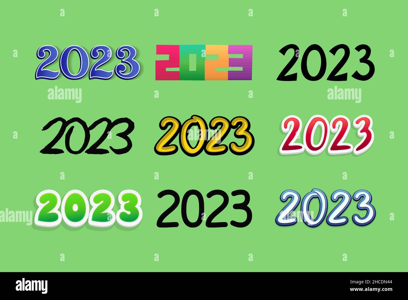 Calendrier créé dates 2023 pour calendrier, planificateurs, agendas, cartes, scrapbook créativité. Illustration de Vecteur
