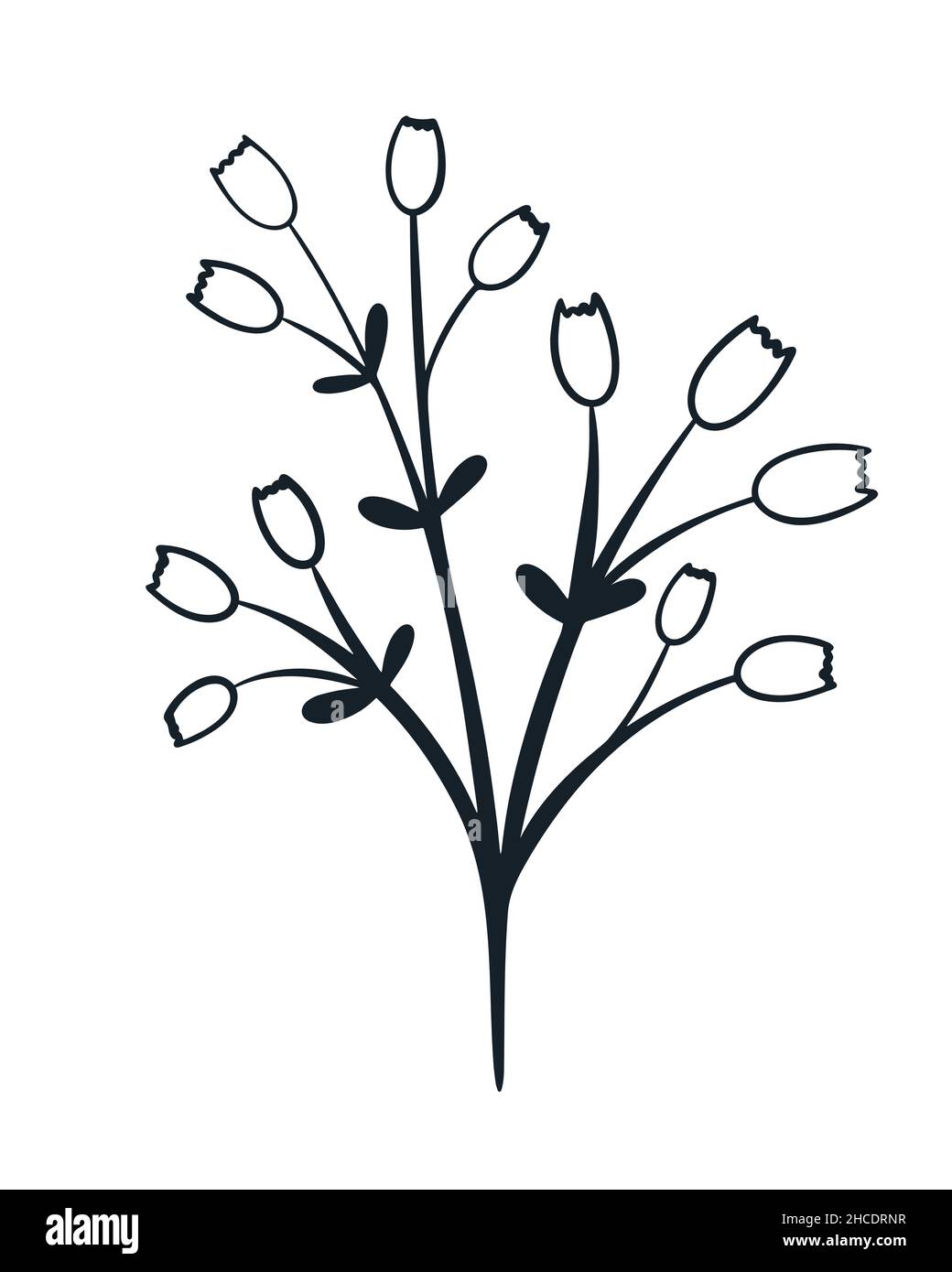 Brindille de style avec de petites fleurs et des feuilles Illustration de Vecteur