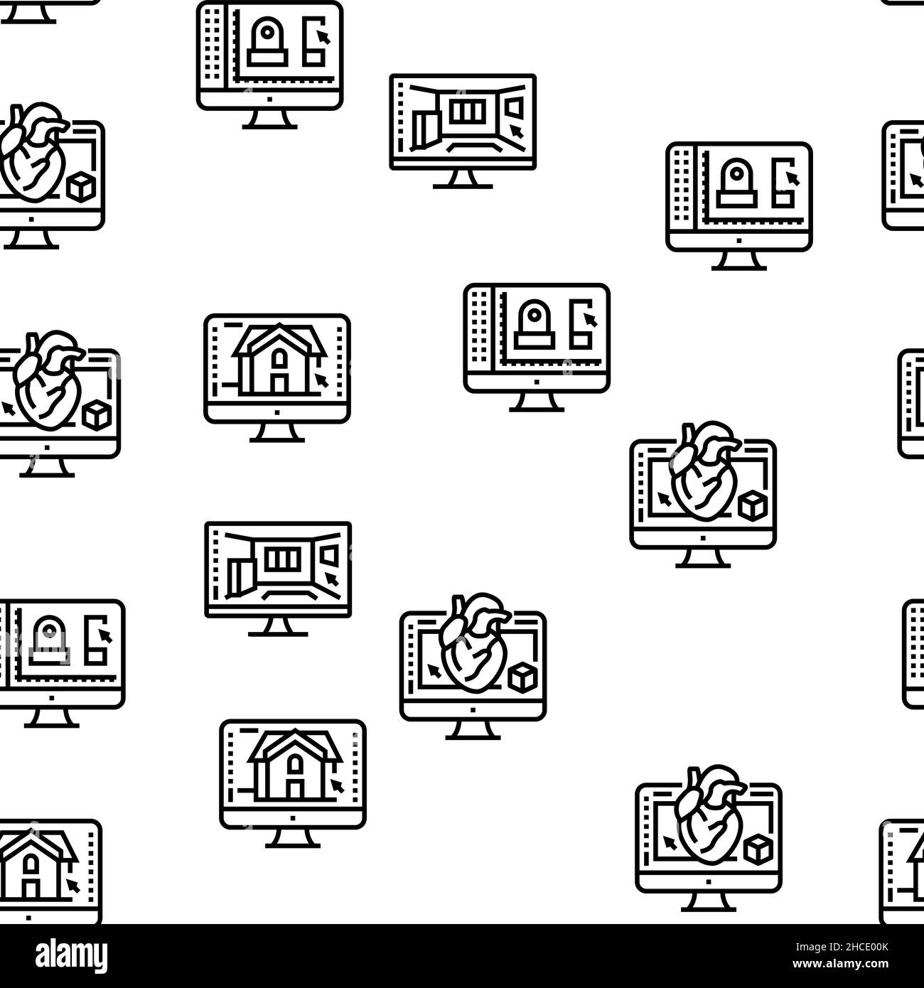 3D logiciel de modélisation et Device Vector Seamless Pattern Illustration de Vecteur