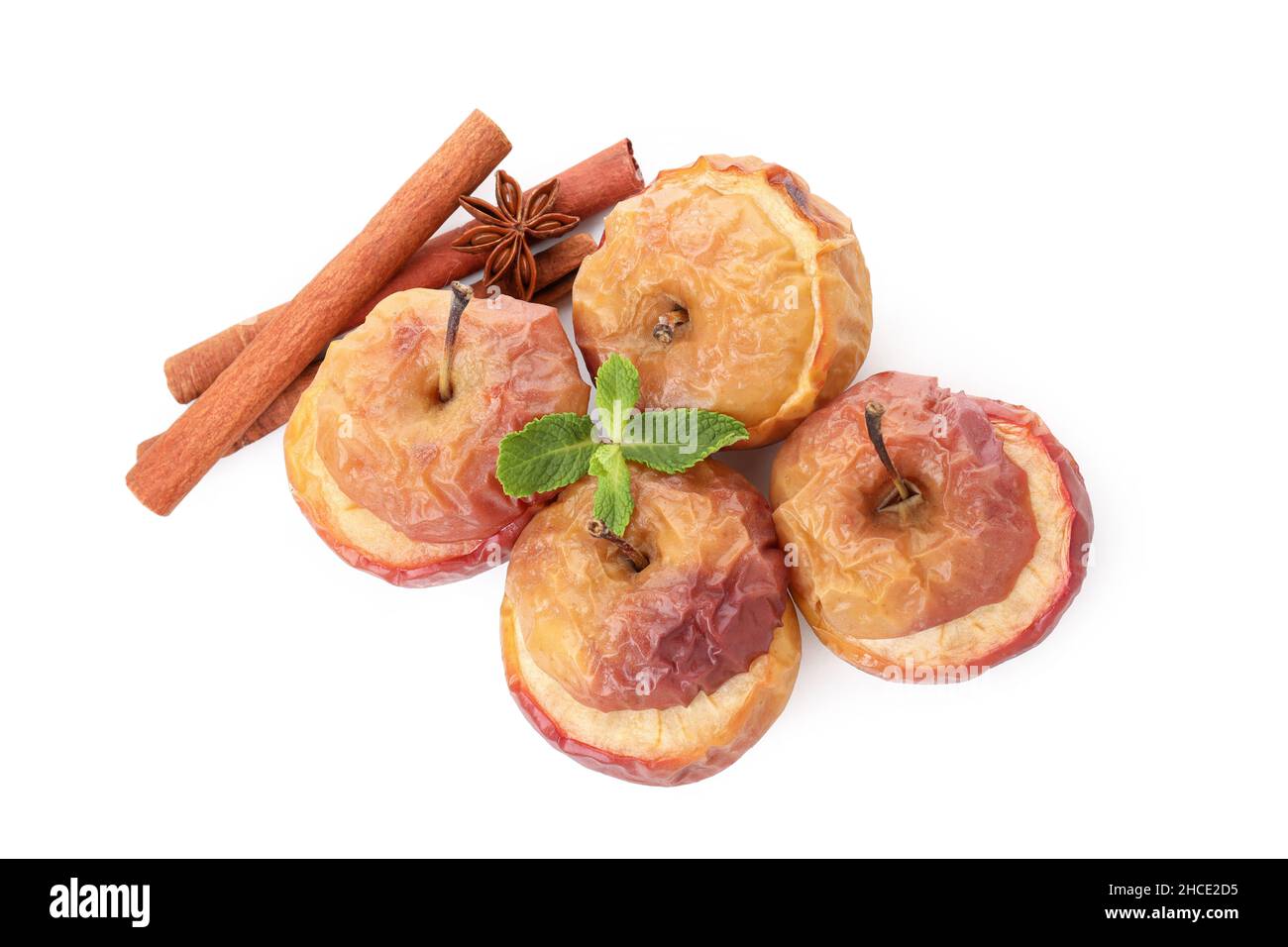 Concept de nourriture savoureuse avec pommes cuites isolées sur fond blanc Banque D'Images