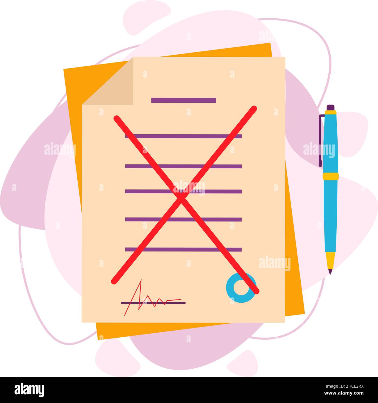 Le contrat a été barré avec un stylo rouge. Illustration de Vecteur