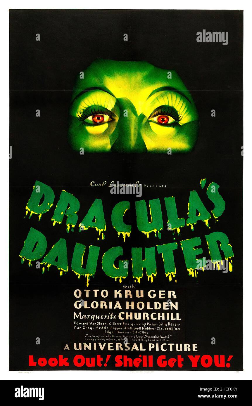 Karoly Grosz a conçu une affiche de film d'horreur - la fille de Dracula avec Otto Kruger et Gloria Holden - 1936 Banque D'Images