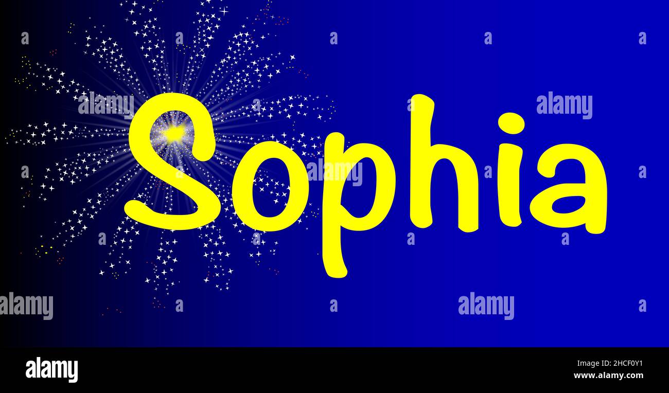 Fille du nom de Sophia avec une explosion de fusée et des retombées. Banque D'Images