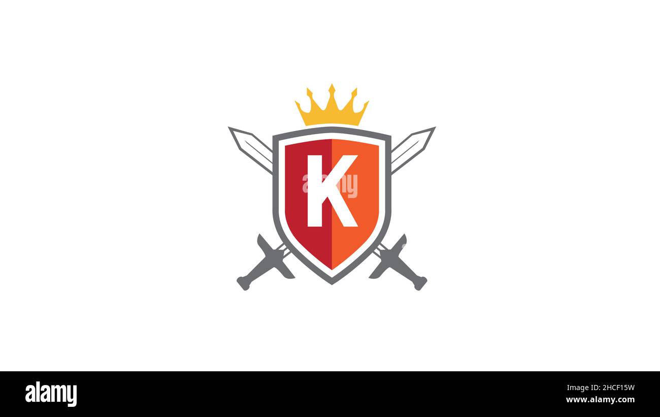 design vectoriel du logo de la couronne avec épées de bouclier créatif Illustration de Vecteur