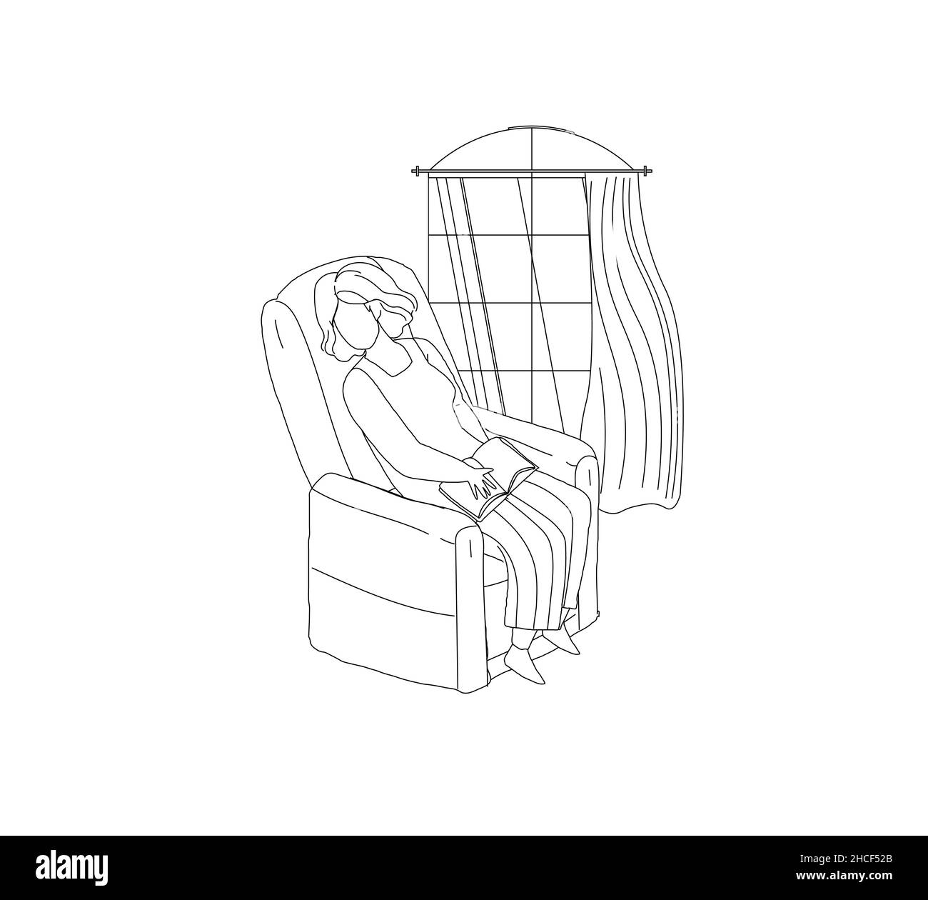 Femme dormant tenant un livre assis dans un fauteuil Illustration de Vecteur
