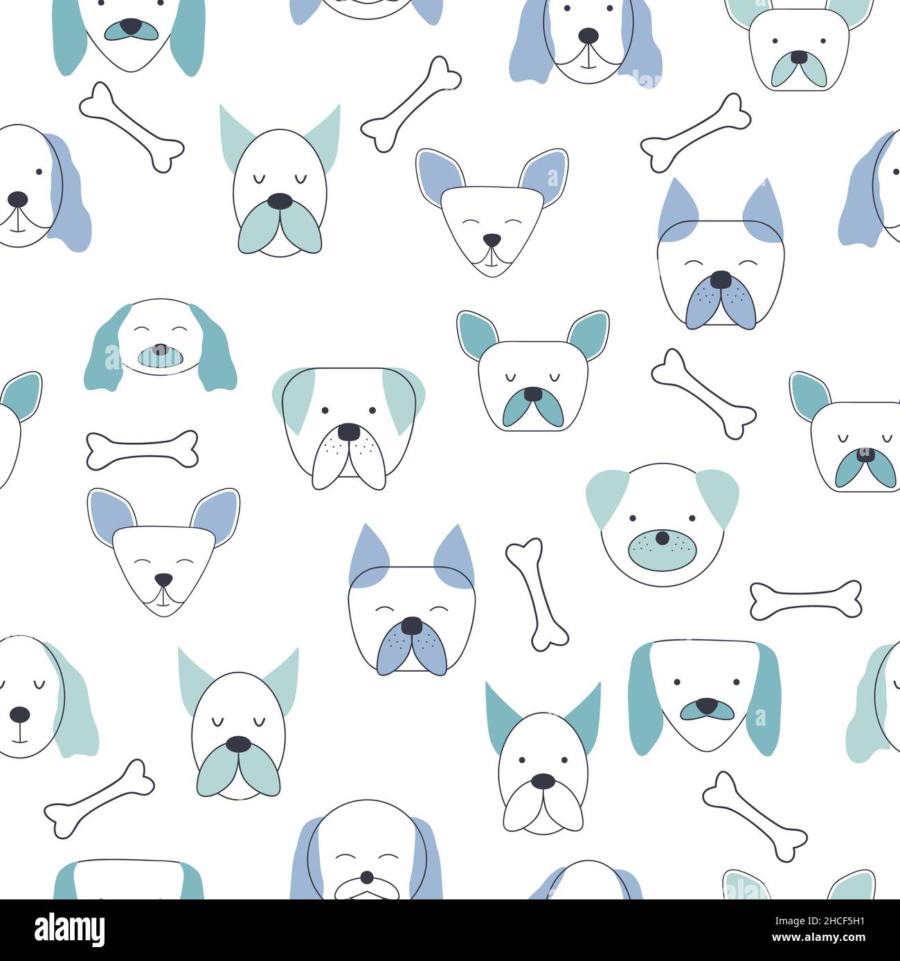 Motif puéril sans couture avec visages pour chiens.Fond de pépinière créatif.Idéal pour les enfants : design, tissu, emballage, papier peint, textile,vêtements Illustration de Vecteur
