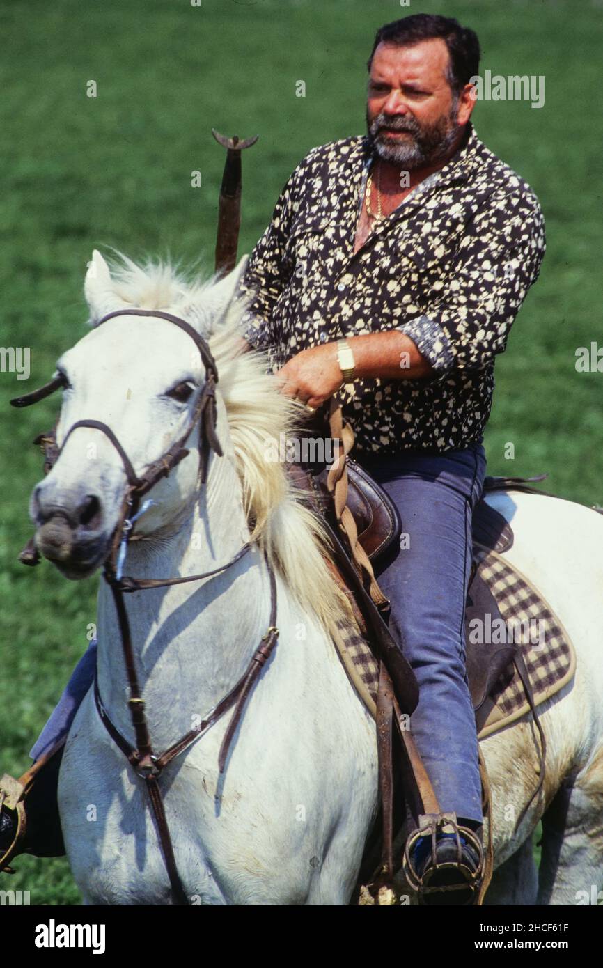 Archives 90ies : un ranch créé dans le département de l'Ain, région Rhône-Alpes, France Banque D'Images