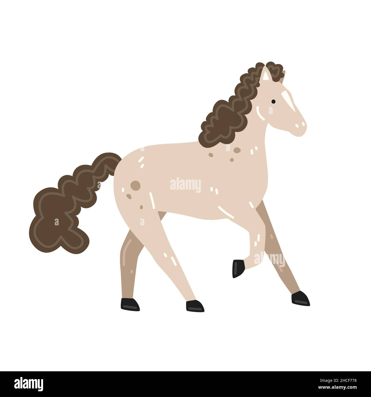 Mignon cheval beige à pois avec une manie brune dans un style de dessin animé.Illustration vectorielle plate Illustration de Vecteur