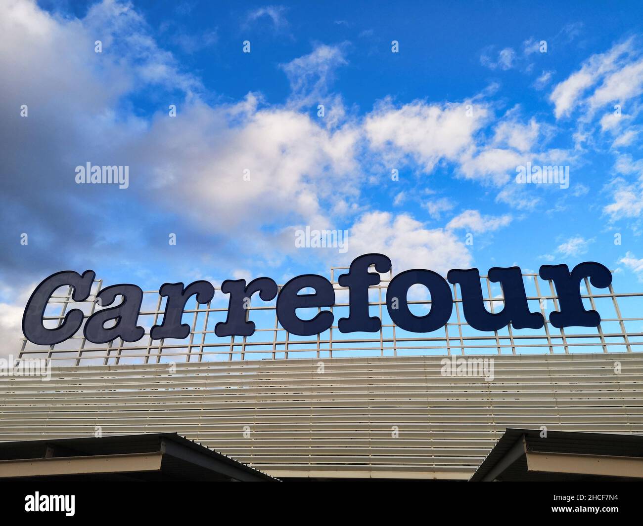 Logo de l'hypermarché Carrefour.Malaga, Espagne Photo Stock Alamy