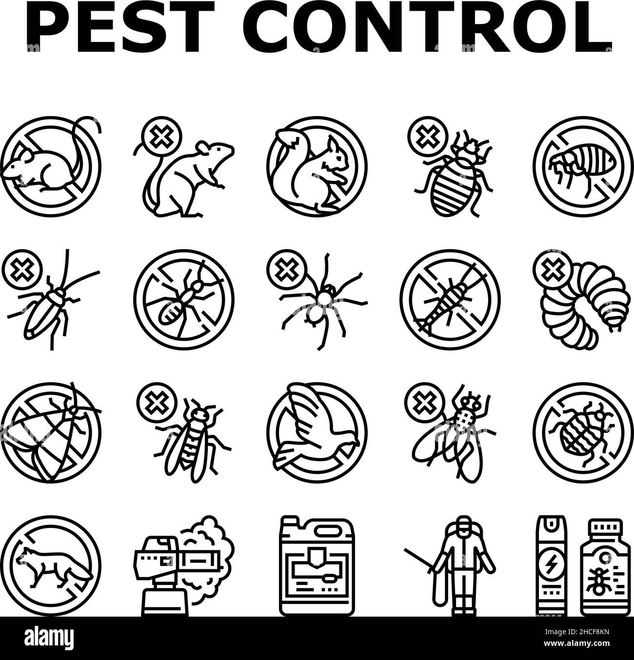 Les icônes de traitement du service de lutte antiparasitaire définissent le vecteur Illustration de Vecteur
