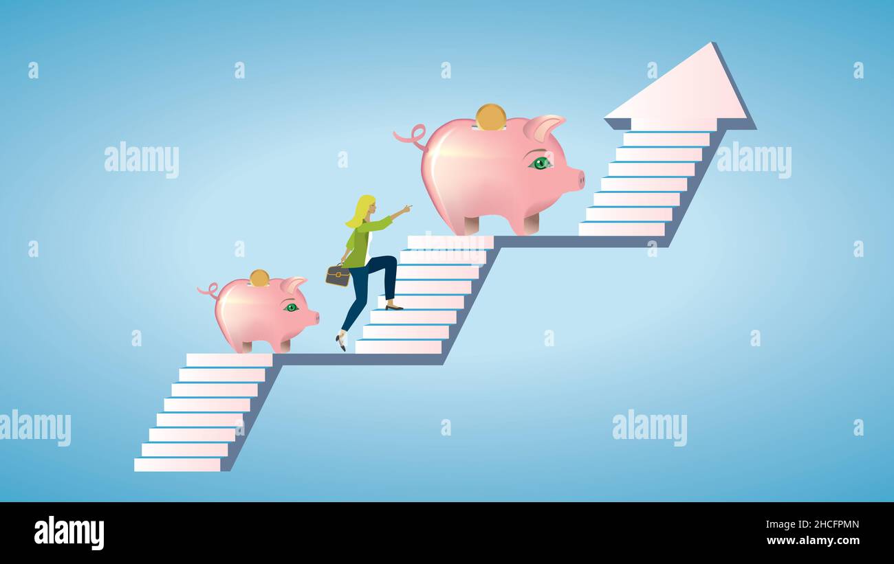 Femme qui va pour les gros gains.Illustration vectorielle.Dimension 16:9.EPS10. Illustration de Vecteur