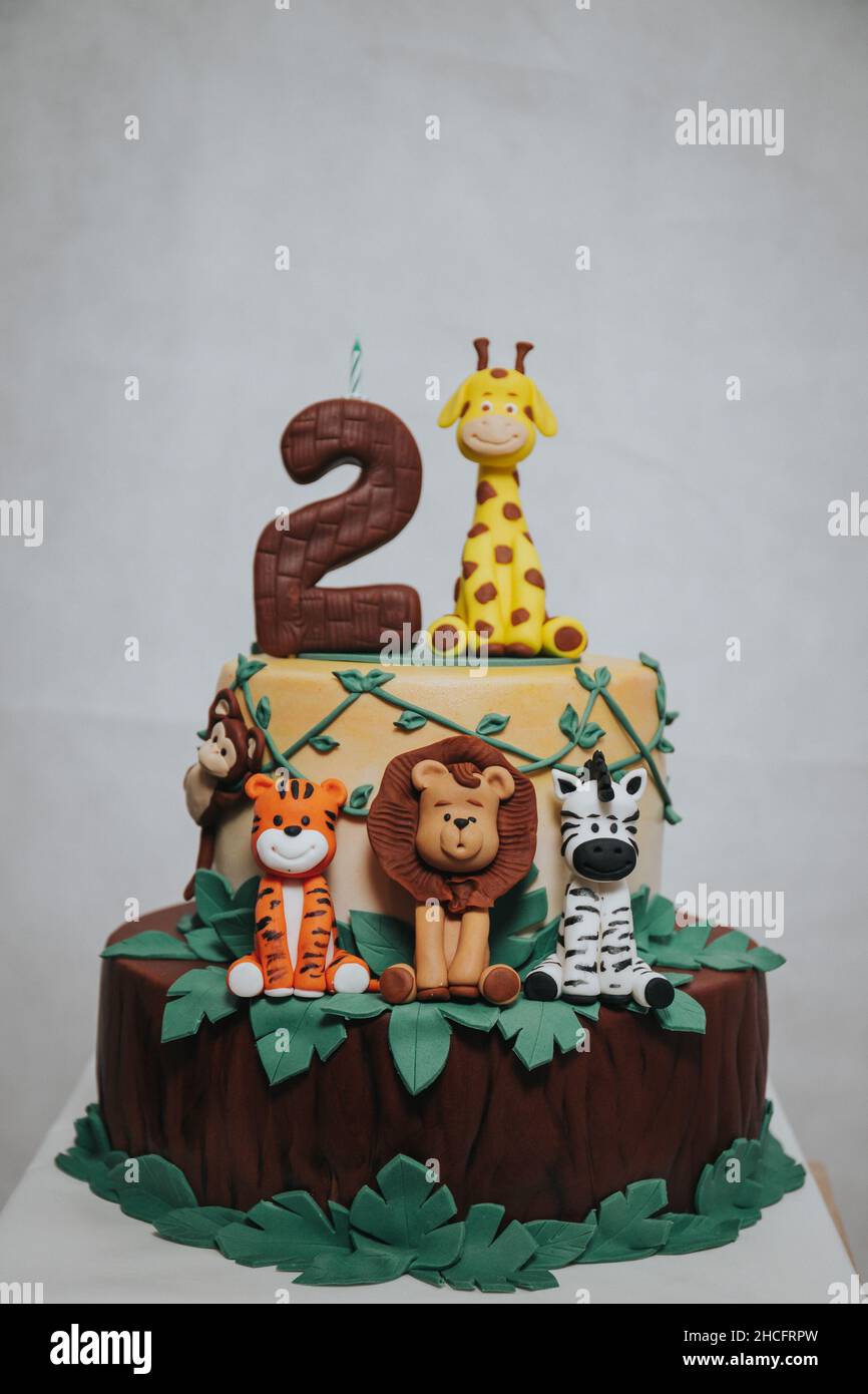 Un Gateau D Anniversaire De 2 Ans Avec Des Animaux Photo Stock Alamy