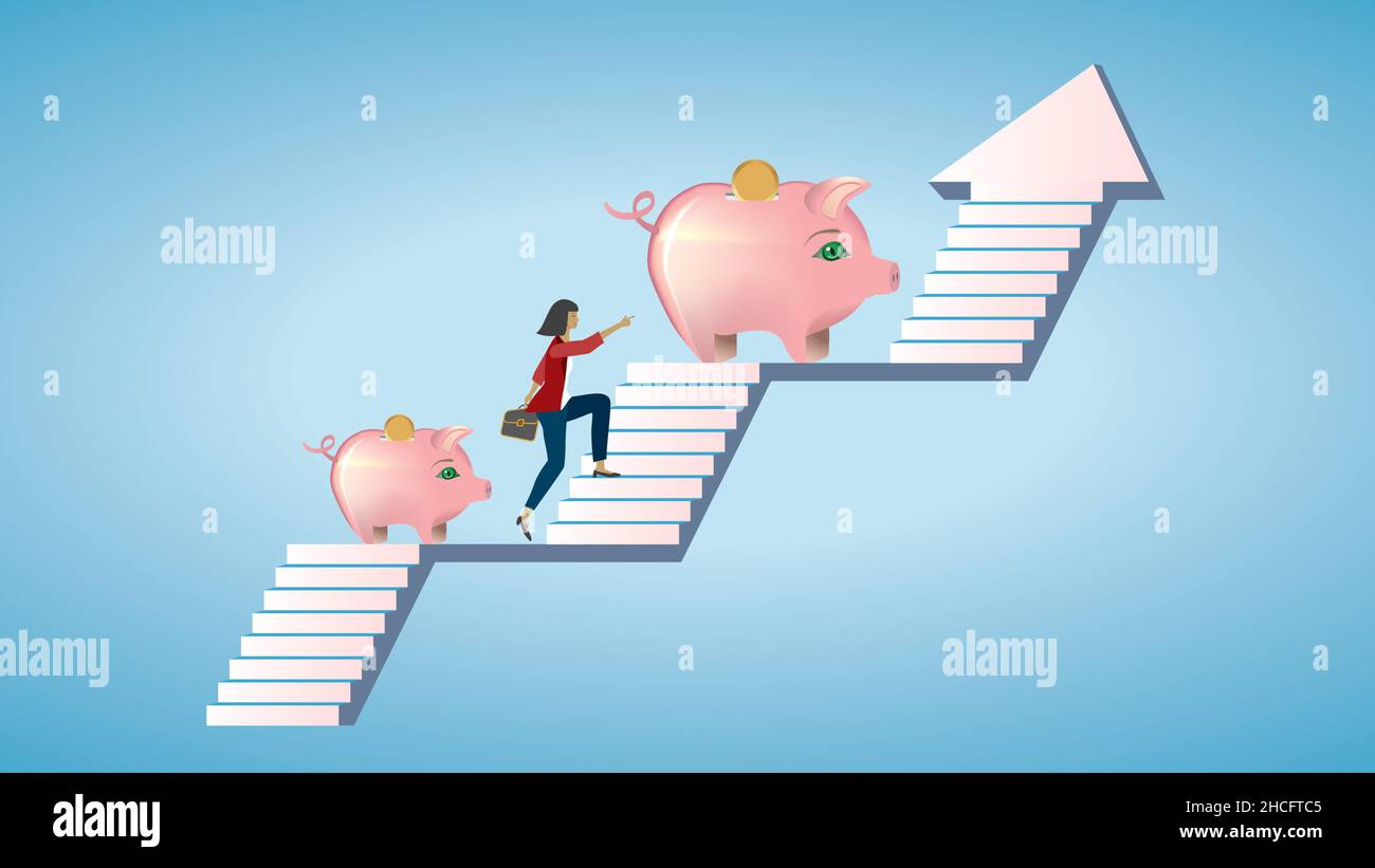 Femme qui va pour les gros gains.Illustration vectorielle.Dimension 16:9.EPS10. Illustration de Vecteur