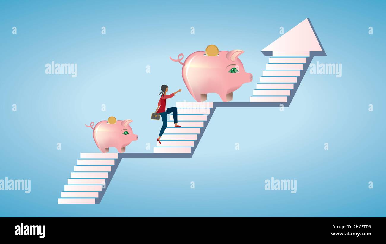 Femme qui va pour les gros gains.Illustration vectorielle.Dimension 16:9.EPS10. Illustration de Vecteur