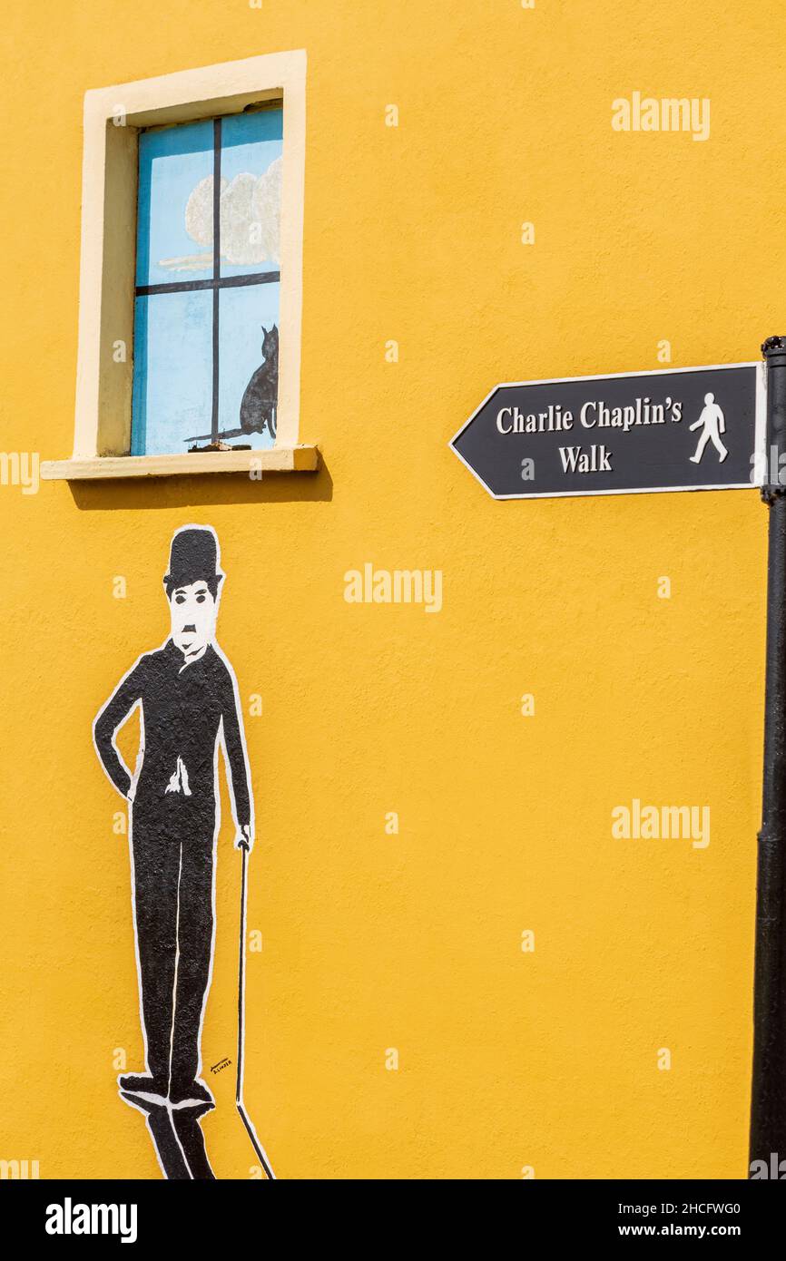 Fresque de Charlie Chaplin, Waterville, comté de Kerry, Irlande Banque D'Images