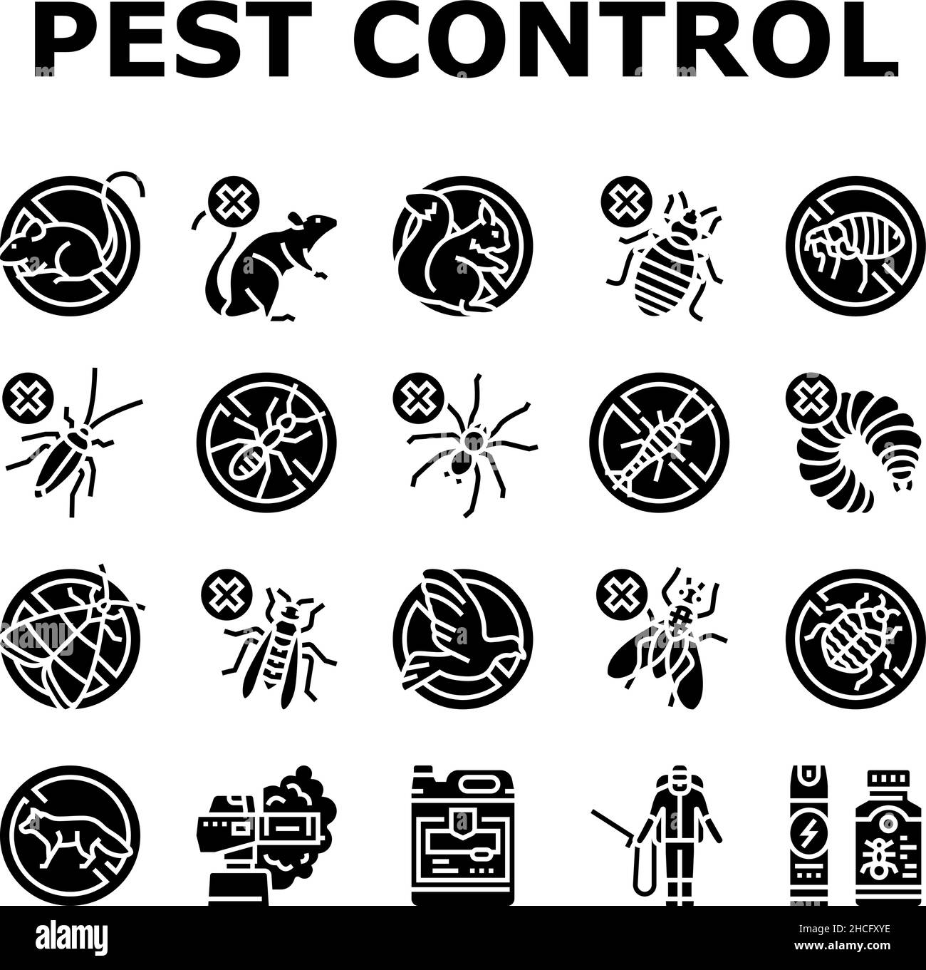 Les icônes de traitement du service de lutte antiparasitaire définissent le vecteur Illustration de Vecteur