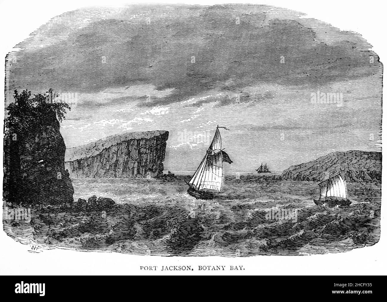 Gravure de Port Jackson, Botany Bay, Australie, avec des voiliers, vers 1880 Banque D'Images