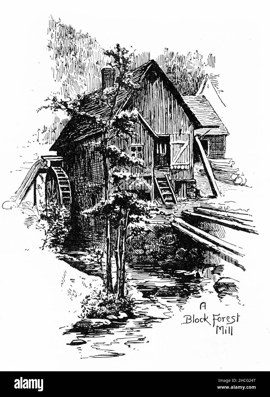 Gravure d'un moulin traditionnel dans la forêt noire, publiée vers 1910 Banque D'Images