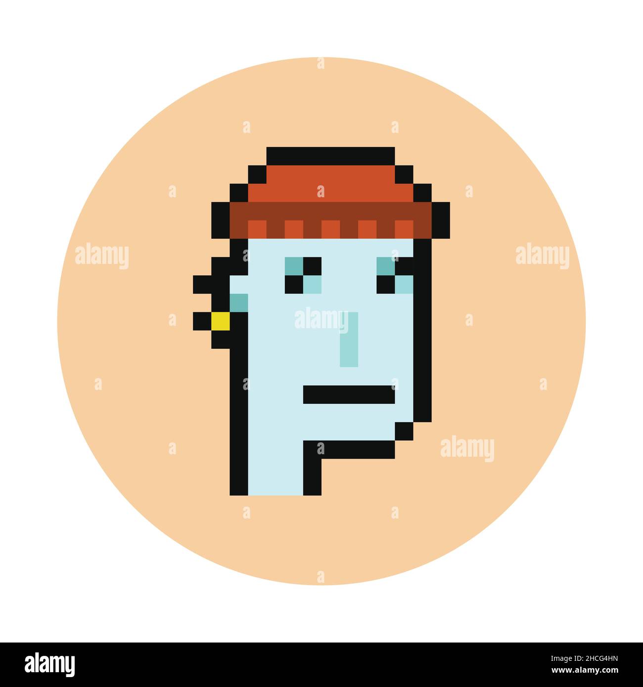 Cryptopunk bleu étranger portant beanie pixel art NFT.Jeton non fongible.Supports de jeu rétro 8 bits.Illustration vectorielle plate isolée sur fond blanc Illustration de Vecteur