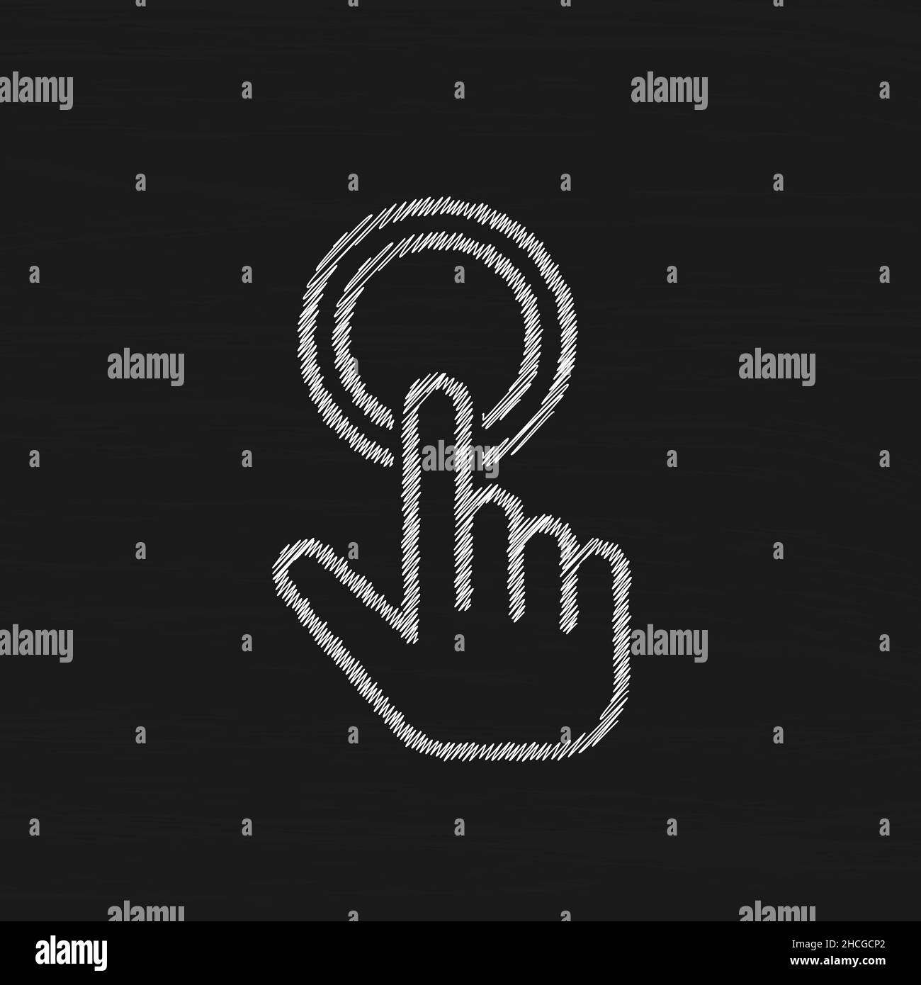 Doigt appuyant sur le bouton rond style d'esquisse vecteur icône curseur pointeur symbole, illustration du logo. Illustration de Vecteur