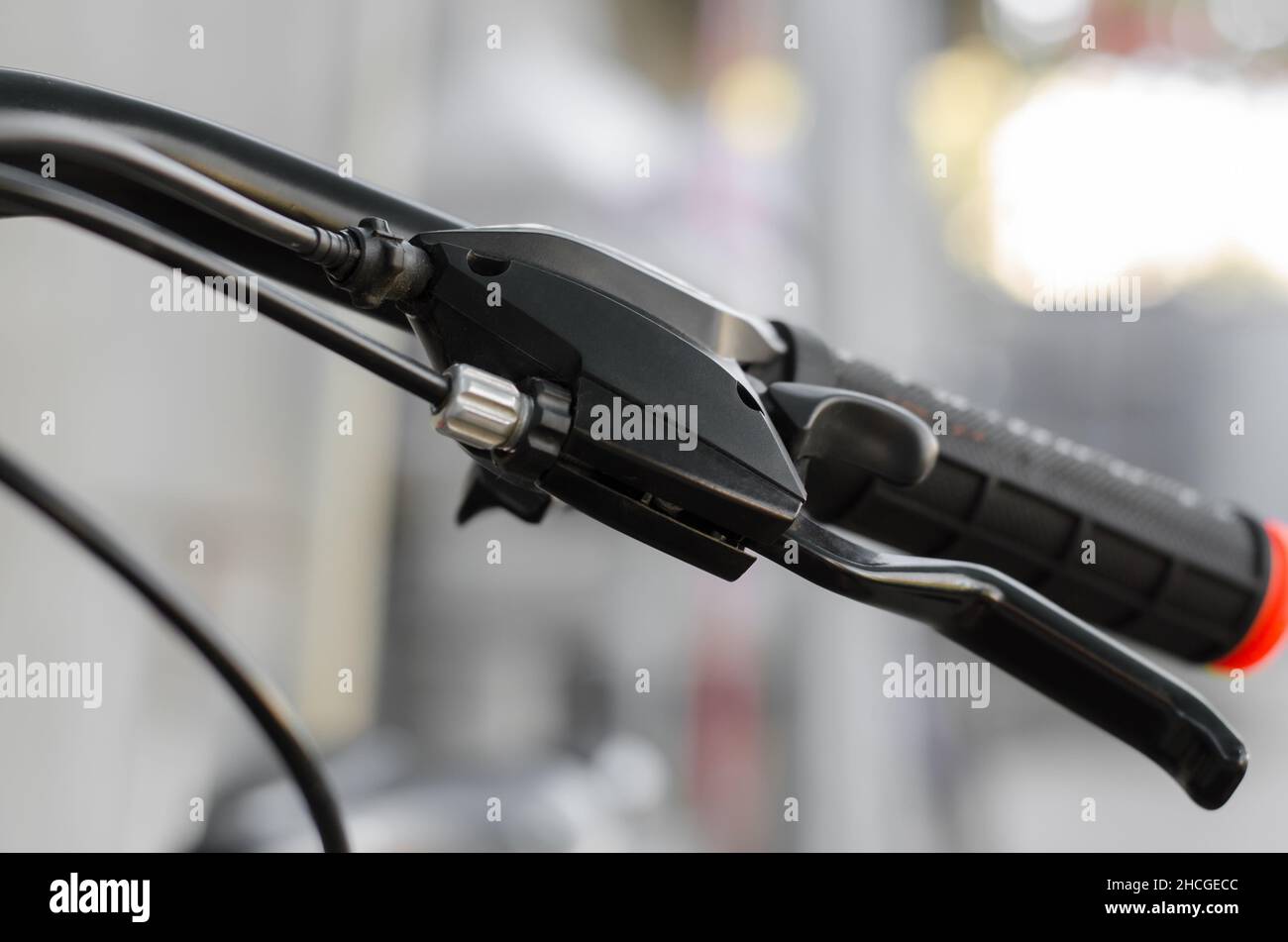 Levier de frein de vélo et système de changement de vitesse.Détail d'un vélo. Banque D'Images