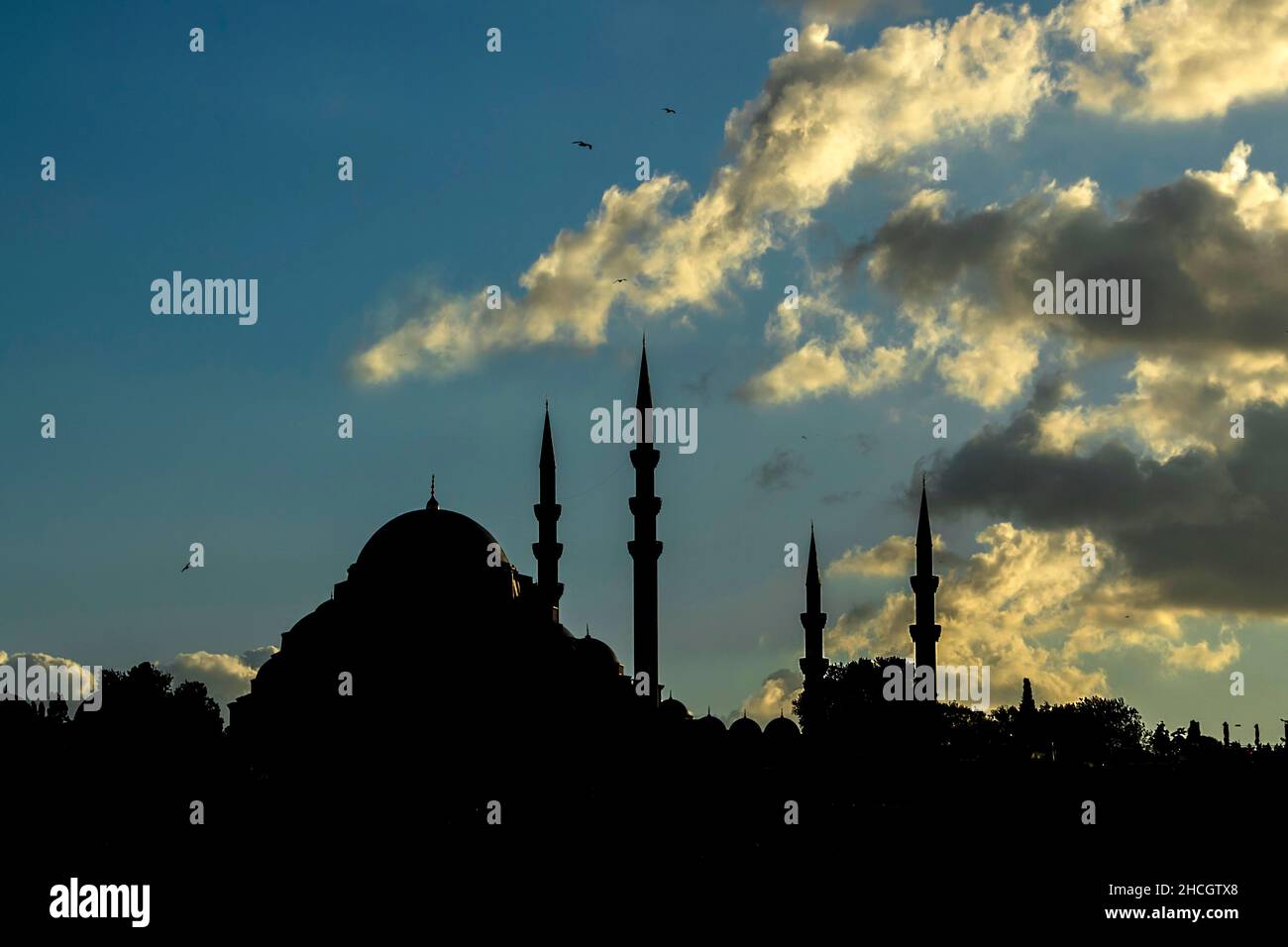 La Mosquée Suleymaniye d'Istanbul sur un ciel bleu en silhouette au coucher du soleil.vue classique de lui.concept de Ramadan. Banque D'Images
