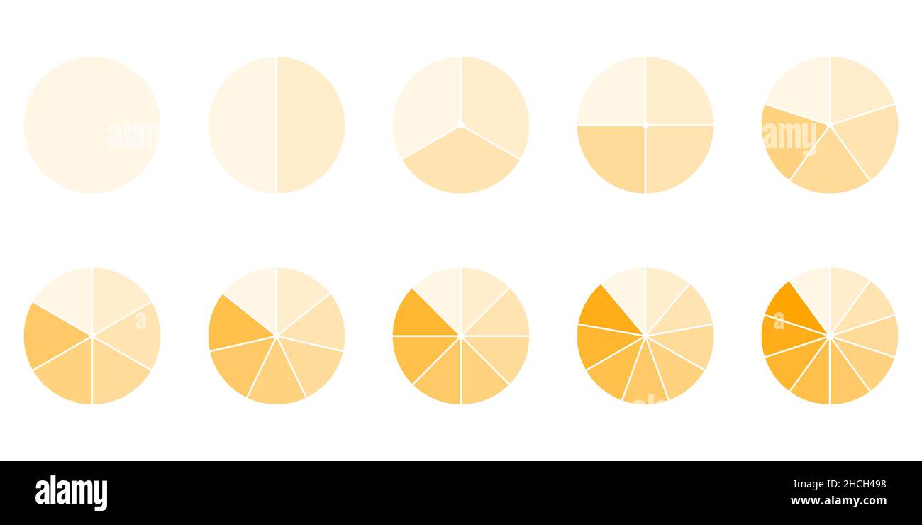 Ensemble d'icônes de graphique circulaire de segment 1-10 Illustration de Vecteur