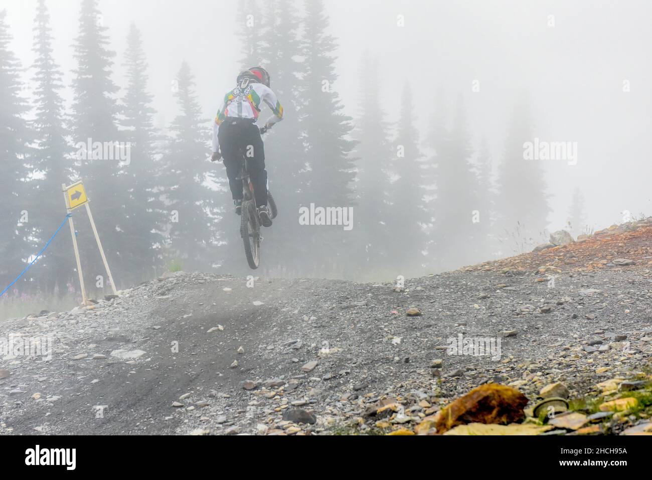 Vélo de montagne - un vélo de montagne descendant une colline - des motards de montagne à Whistler Blackcomb Mountain Colombie-Britannique Canada - Whistler-Blackcomb Banque D'Images