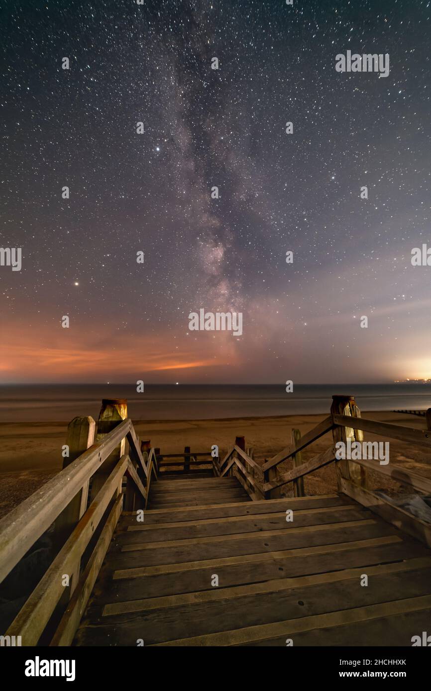 Camber Sands et Milky Way, East Sussex, Royaume-Uni Banque D'Images