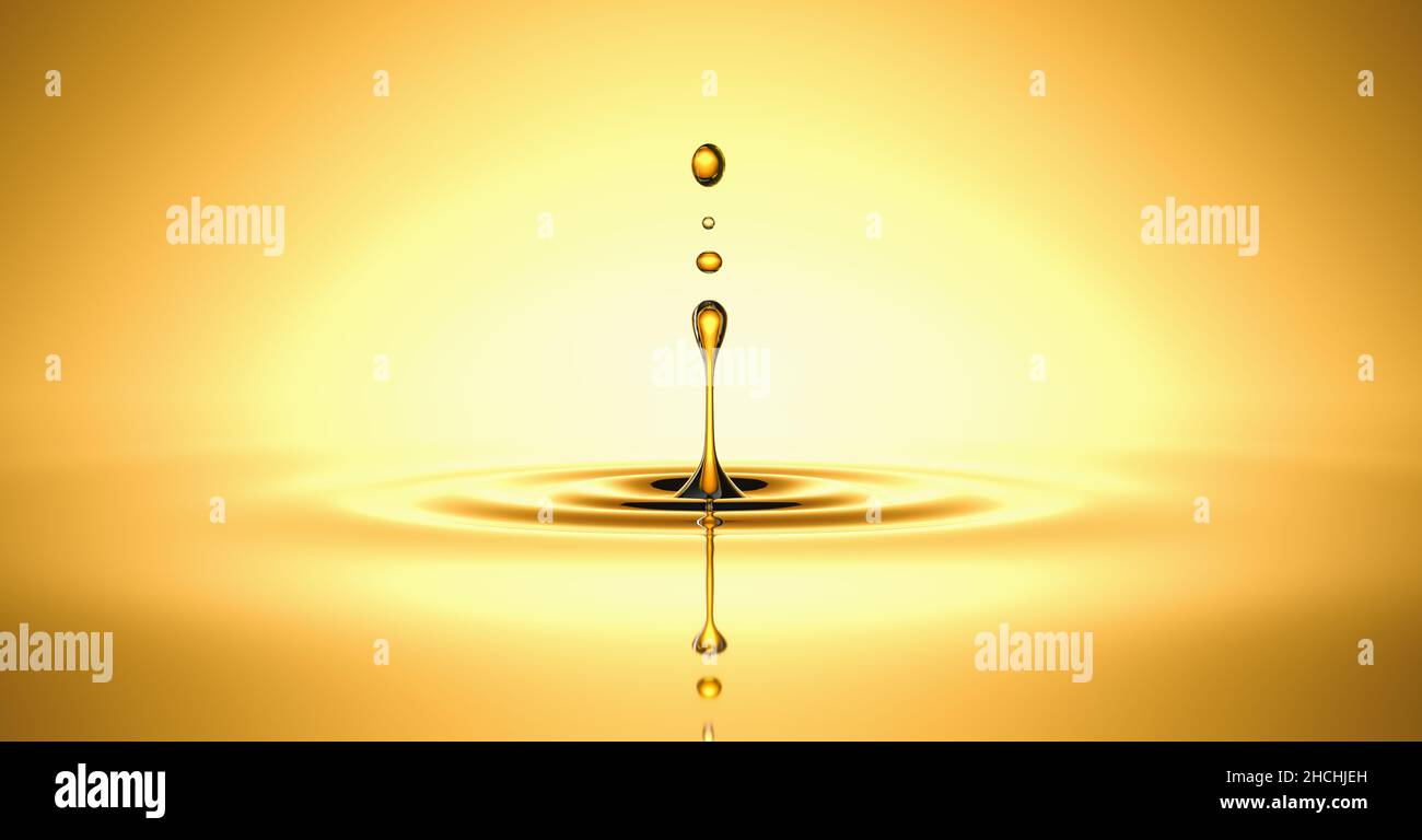 Goutte d'huile dorée - concept de produits de bien-être et de beauté Banque D'Images