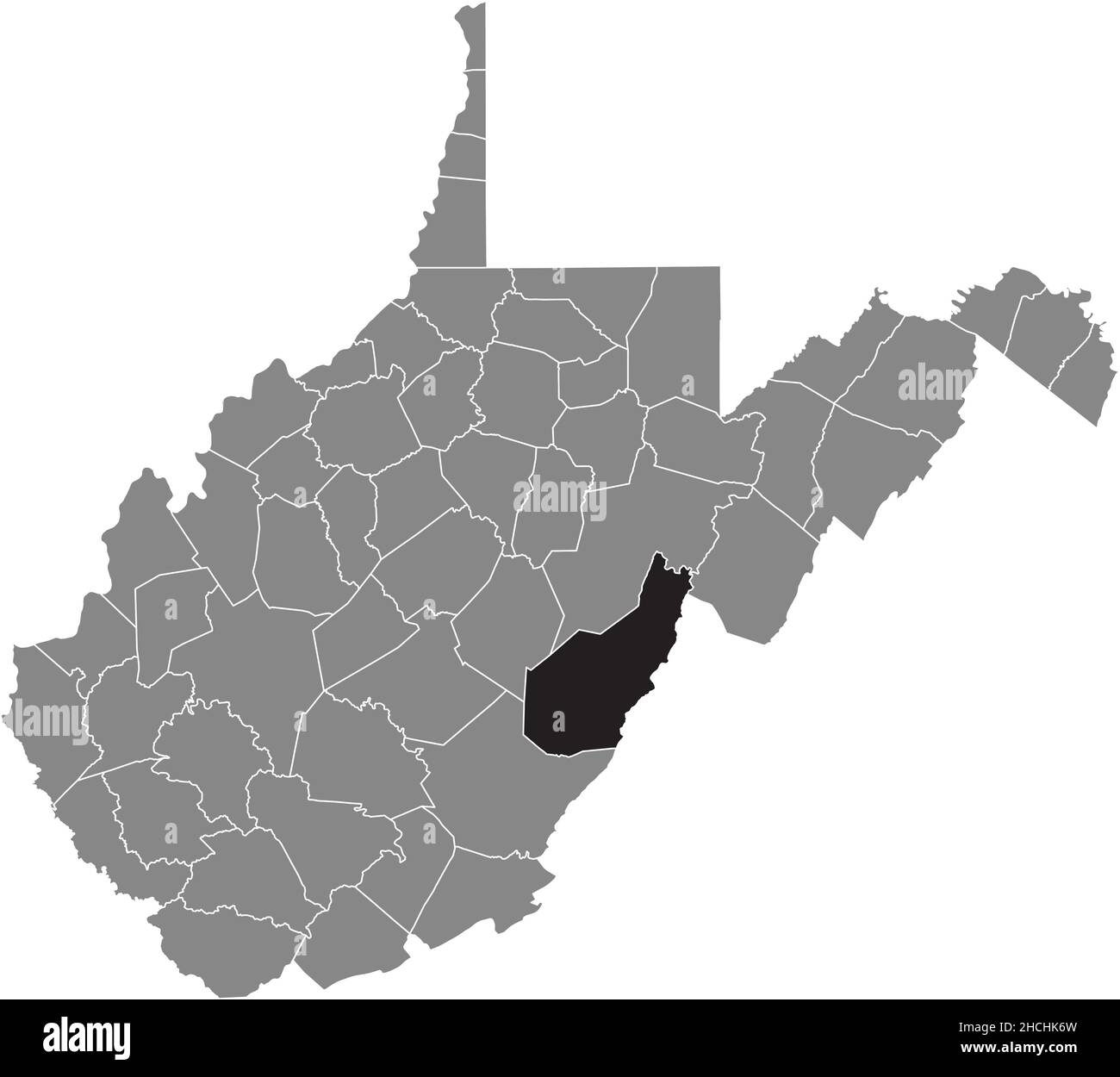 Carte de localisation en noir du comté de Pocahontas intérieur carte administrative grise de l'État fédéral de Virginie-Occidentale, Etats-Unis Illustration de Vecteur