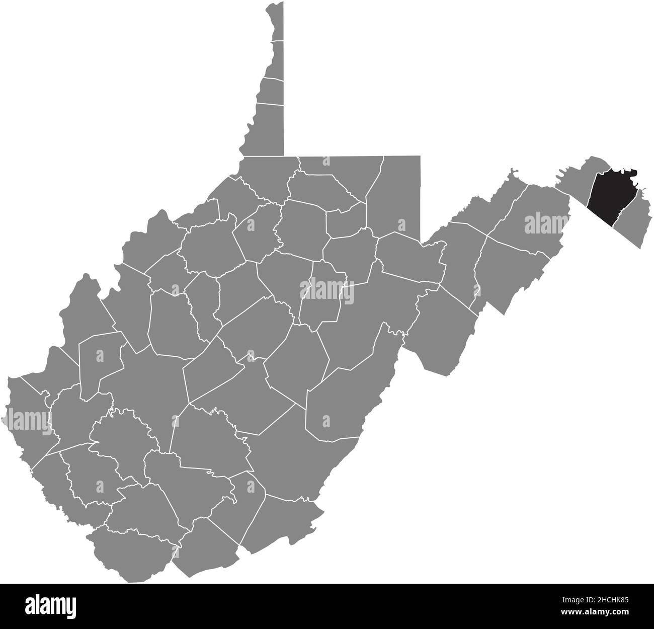 Carte d'emplacement en noir du comté de Berkeley carte administrative en gris de l'État fédéral de Virginie-Occidentale, Etats-Unis Illustration de Vecteur