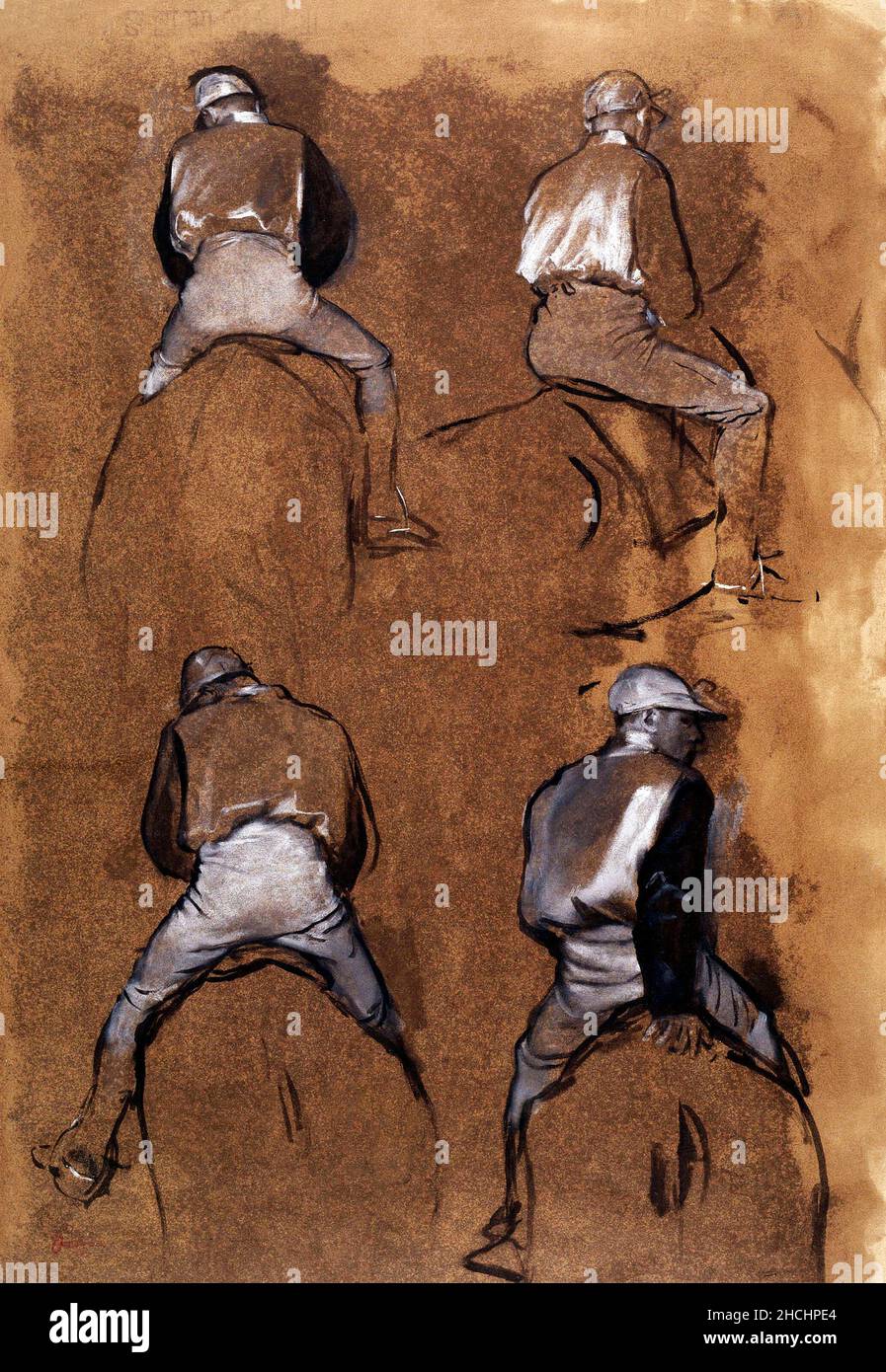 Quatre études d'un Jockey (1866), dessin en haute résolution par Edgar Degas. Banque D'Images