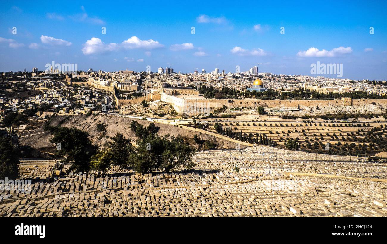 Mont des oliviers vue de Jérusalem, Israël Banque D'Images