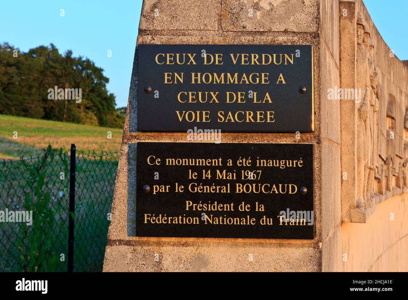 Le Monument de la voie sacrée de la première Guerre mondiale (Monument de la voie sacrée) alias le Mémorial du train à Nixéville-Blercourt (Meuse), France Banque D'Images