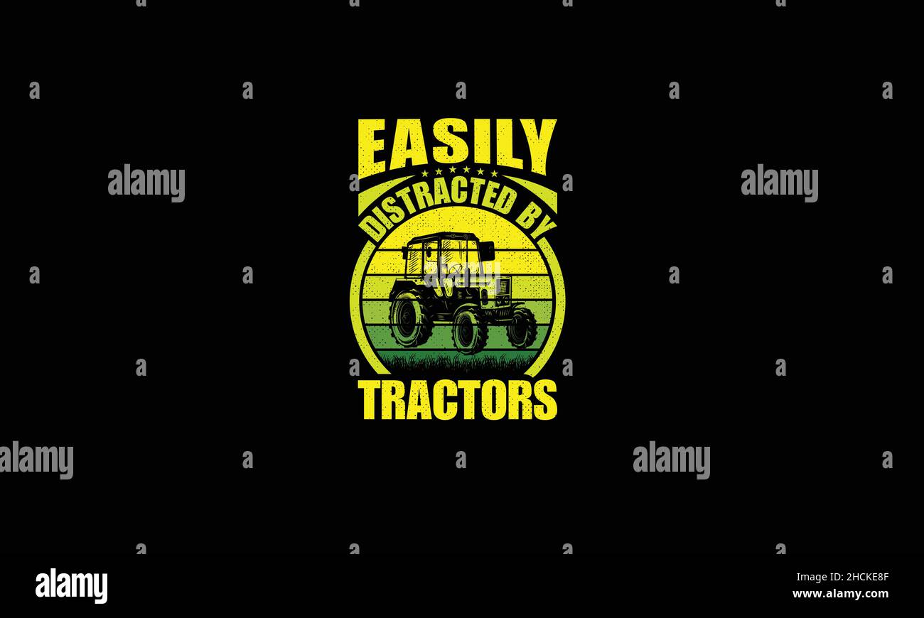 facilement distrait par les tracteurs t-shirt modèle de vecteur de texte de monogramme Illustration de Vecteur