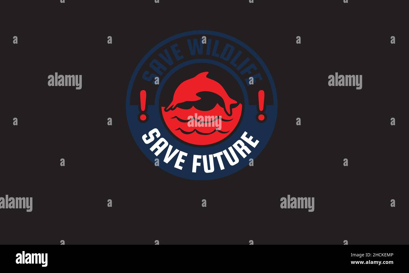 save wildlife save future fish ou sea ou waves earth day monogramme texte modèle vectoriel Illustration de Vecteur